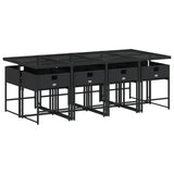 9 Piece Garden Dining Set with Cushions Black Poly Rattan - Side View