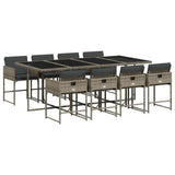 9 Piece Garden Dining Set with Cushions Grey Poly Rattan
