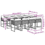 9 Piece Garden Dining Set with Cushions Grey Poly Rattan - Rear View