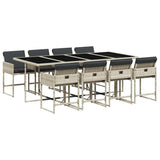 9 Piece Garden Dining Set with Cushions Light Grey Poly Rattan - Front View