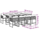 9 Piece Garden Dining Set with Cushions Light Grey Poly Rattan - Extra Image