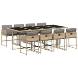 9 Piece Garden Dining Set with Cushions Mix Beige Poly Rattan - Front View