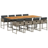 9 Piece Garden Dining Set with Cushions Grey Poly Rattan