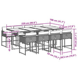 9 Piece Garden Dining Set with Cushions Grey Poly Rattan - Rear View