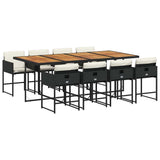 9 Piece Garden Dining Set with Cushions Black Poly Rattan - Front View