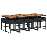 9 Piece Garden Dining Set with Cushions Black Poly Rattan - Side View