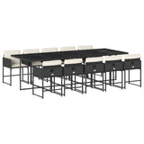 11 Piece Garden Dining Set with Cushions Black Poly Rattan - Front View