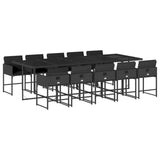 11 Piece Garden Dining Set with Cushions Black Poly Rattan - Front View