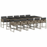 11 Piece Garden Dining Set with Cushions Grey Poly Rattan - Front View