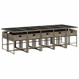 11 Piece Garden Dining Set with Cushions Grey Poly Rattan - Side View