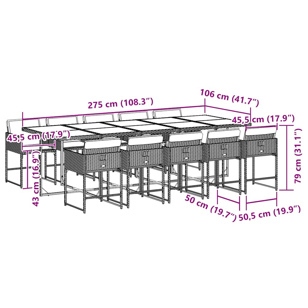 11 Piece Garden Dining Set with Cushions Grey Poly Rattan