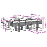 11 Piece Garden Dining Set with Cushions Grey Poly Rattan - Rear View