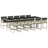 11 Piece Garden Dining Set with Cushions Light Grey Poly Rattan - Front View