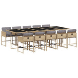 11 Piece Garden Dining Set with Cushions Mix Beige Poly Rattan - Front View