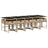 11 Piece Garden Dining Set with Cushions Mix Beige Poly Rattan - Side View