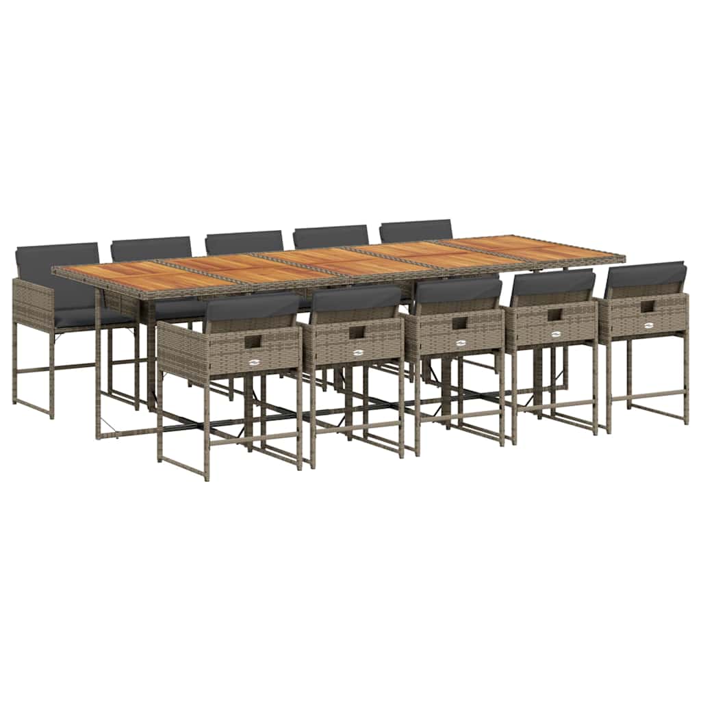 11 Piece Garden Dining Set with Cushions Grey Poly Rattan