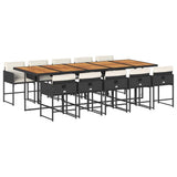 11 Piece Garden Dining Set with Cushions Black Poly Rattan