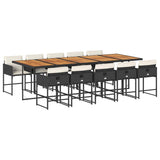 11 Piece Garden Dining Set with Cushions Black Poly Rattan - Front View