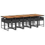 11 Piece Garden Dining Set with Cushions Black Poly Rattan - Side View