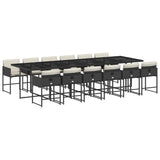 13 Piece Garden Dining Set with Cushions Black Poly Rattan - Front View