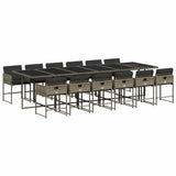 13 Piece Garden Dining Set with Cushions Grey Poly Rattan - Front View