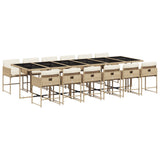 13 Piece Garden Dining Set with Cushions Beige Poly Rattan - Front View