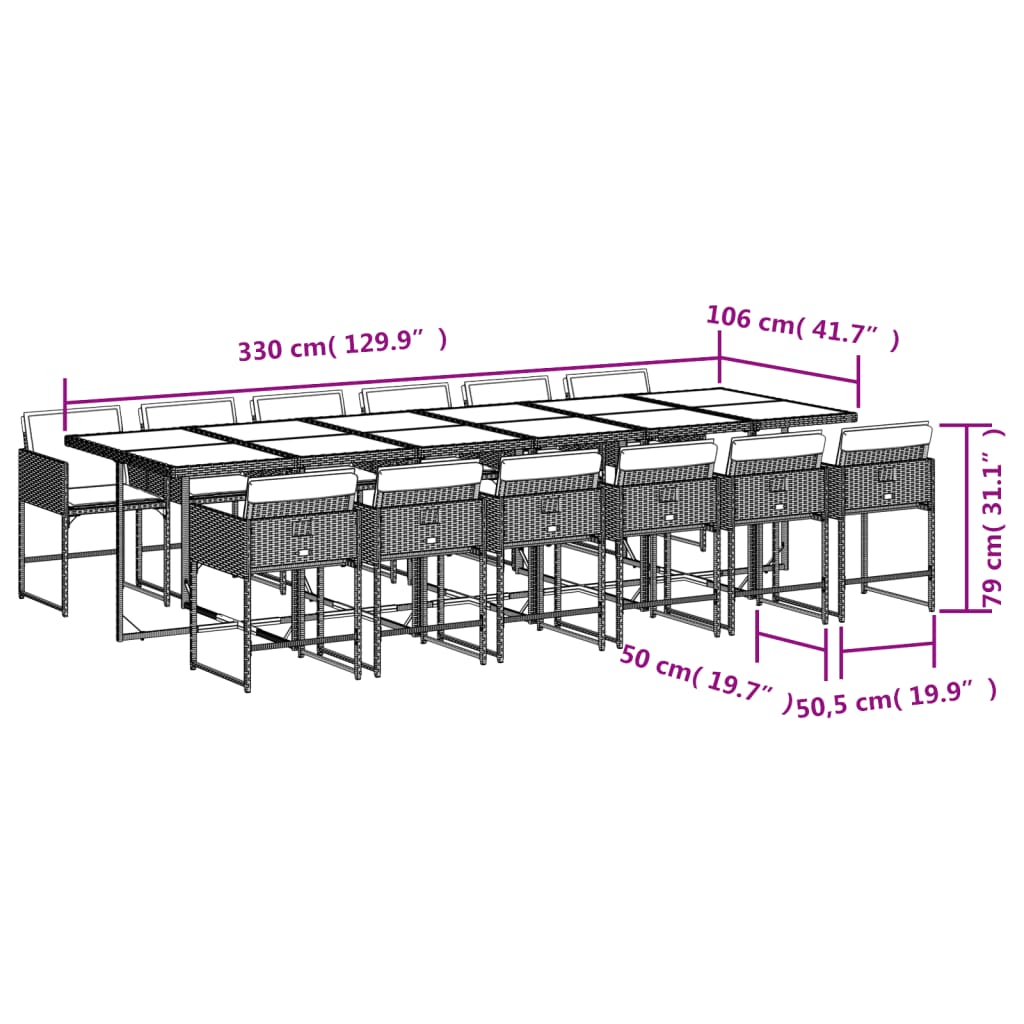 13 Piece Garden Dining Set with Cushions Beige Poly Rattan
