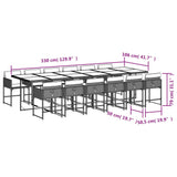 13 Piece Garden Dining Set with Cushions Light Grey Poly Rattan - Low Angle