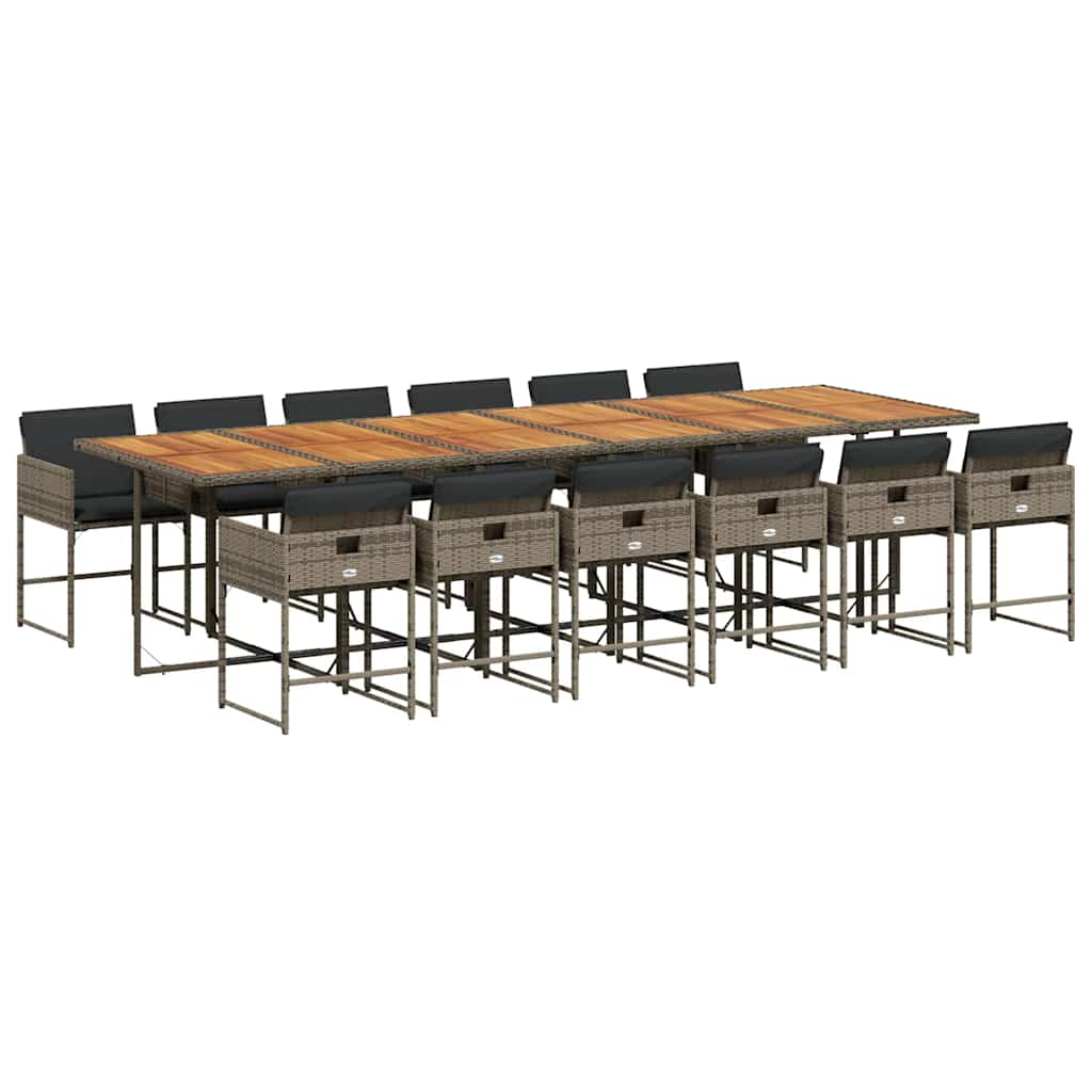 13 Piece Garden Dining Set with Cushions Grey Poly Rattan