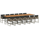 13 Piece Garden Dining Set with Cushions Grey Poly Rattan - Front View