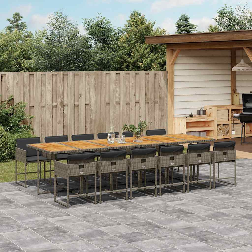 13 Piece Garden Dining Set with Cushions Grey Poly Rattan