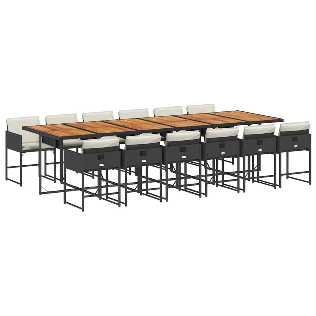 13 Piece Garden Dining Set with Cushions Black Poly Rattan