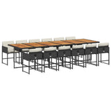 13 Piece Garden Dining Set with Cushions Black Poly Rattan - Front View