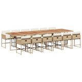 13 Piece Garden Dining Set with Cushions Beige Poly Rattan - Front View