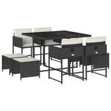 9 Piece Garden Dining Set with Cushions Black Poly Rattan