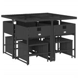 9 Piece Garden Dining Set with Cushions Black Poly Rattan - Side View