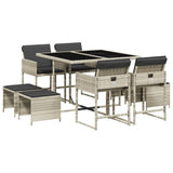 9 Piece Garden Dining Set with Cushions Light Grey Poly Rattan