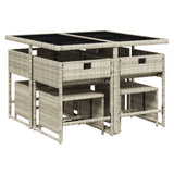 9 Piece Garden Dining Set with Cushions Light Grey Poly Rattan - Side View
