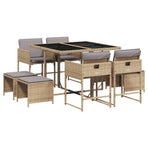 9 Piece Garden Dining Set with Cushions Mix Beige Poly Rattan