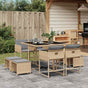 9 Piece Garden Dining Set with Cushions Mix Beige Poly Rattan