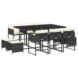 11 Piece Garden Dining Set with Cushions Black Poly Rattan - Front View