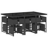 11 Piece Garden Dining Set with Cushions Black Poly Rattan - Side View