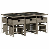 11 Piece Garden Dining Set with Cushions Grey Poly Rattan - Side View