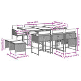 11 Piece Garden Dining Set with Cushions Grey Poly Rattan - Rear View