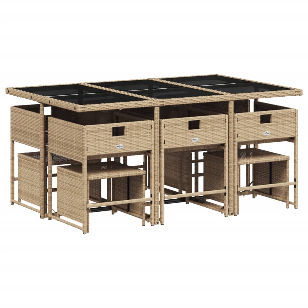 11 Piece Garden Dining Set with Cushions Beige Poly Rattan