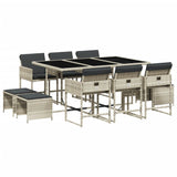 11 Piece Garden Dining Set with Cushions Light Grey Poly Rattan - Front View