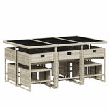 11 Piece Garden Dining Set with Cushions Light Grey Poly Rattan - Side View