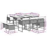 11 Piece Garden Dining Set with Cushions Light Grey Poly Rattan - Extra Image