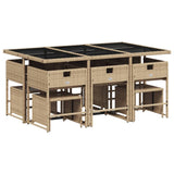 11 Piece Garden Dining Set with Cushions Mix Beige Poly Rattan - Side View