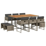 11 Piece Garden Dining Set with Cushions Grey Poly Rattan - Front View